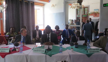 Présentation à Kananga, ce 17 septembre 2019, de l’approche NEXUS, approche conjointe des partenaires humanitaires, de développement et de paix pour le Grand Kasaï, en présence du Coordonnateur résident et coordonnateur humanitaire des Nations Unies, David McLachlan-Karr, et du gouverneur du Kasaï-Central, Martin Kabuya.