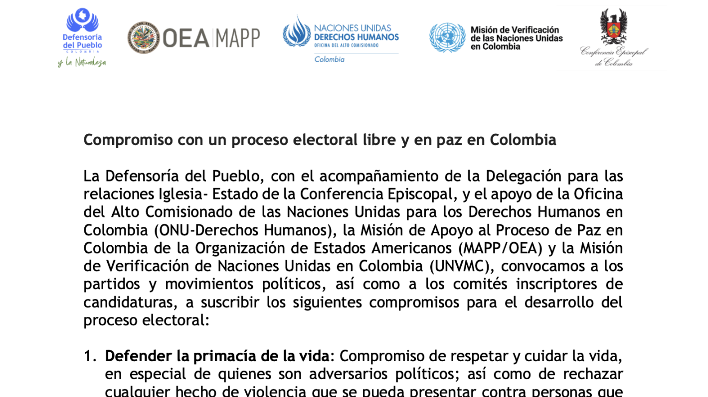Compromiso con un proceso electoral libre y en paz en Colombia 