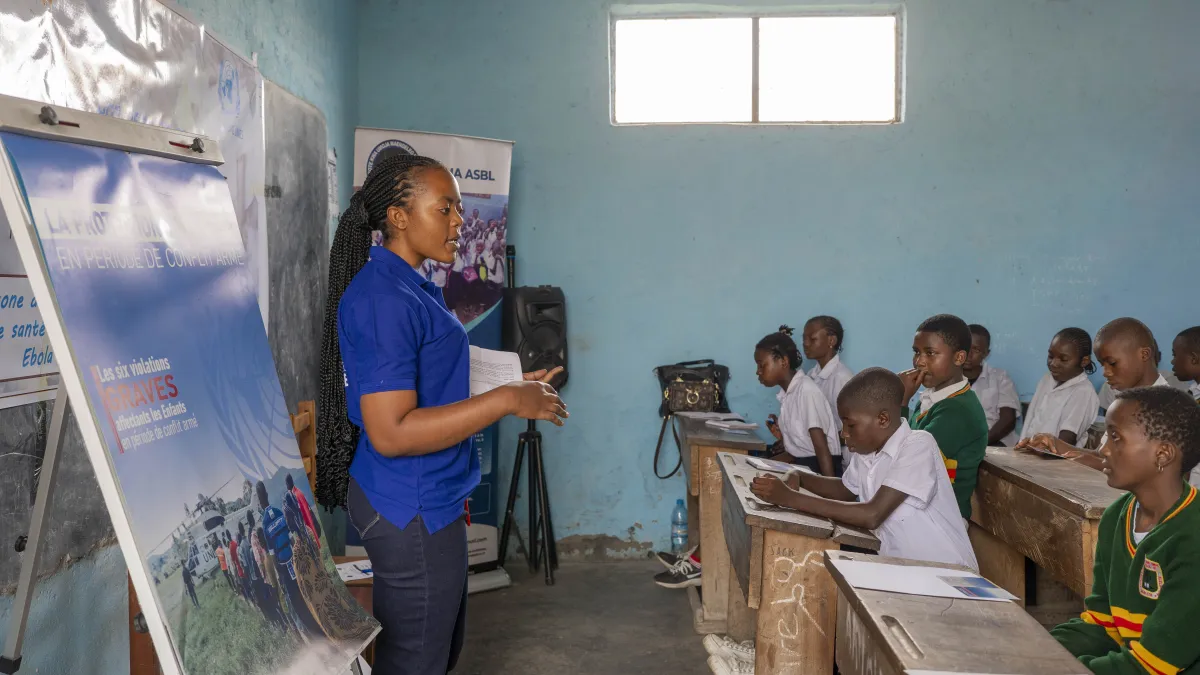 Le 16 juin à Goma des élèves ont été sensibilisés à leurs droits et aux mesures de prévention d Ebola lors d'une activité organisée avec la MONUSCO et l'OMS