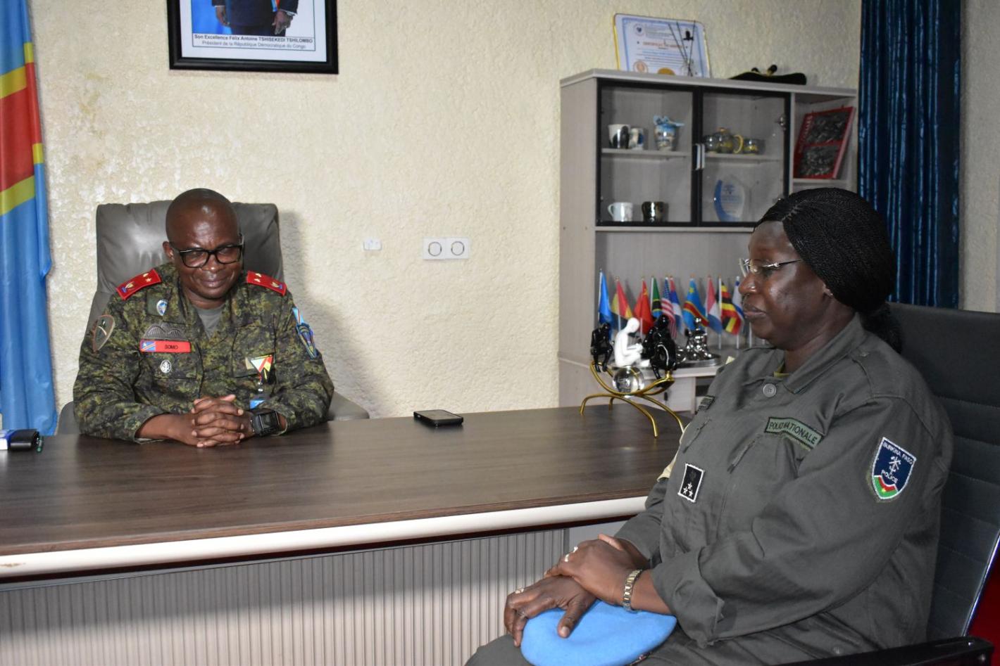 Mamouna Ouedraogo, Chief of Police of MONUSCO (UNPOL), met on Wednesday with the provincial governor, General Evariste Kakule Somo. Photo MONUSCO.