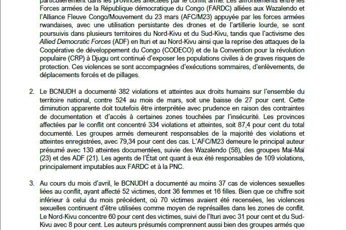Principales tendances des violations des droits de l’homme au cours du mois d'avril 2026