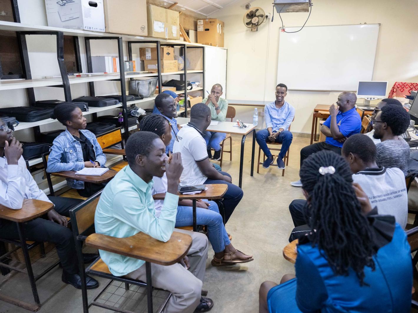 Abdirahman Mohamud Kulane speaks during a meeting with visually impaired students from KyU in Kampala, Uganda. Photo of Abdirahman Mohamud Kulane speaks during a meeting with visually impaired students from KyU in Kampala, Uganda.