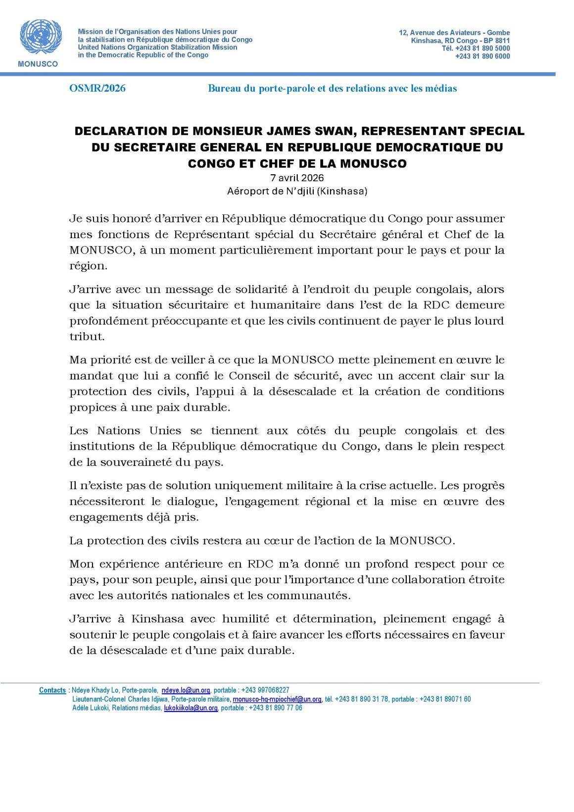 Déclaration James Swan